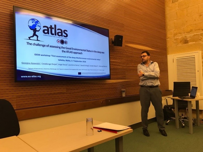 Georgios Kazanidis presenting the work of the ATLAS project towards assessing Good Environmental Status in the deep-sea ecosystems of the North Atlantic